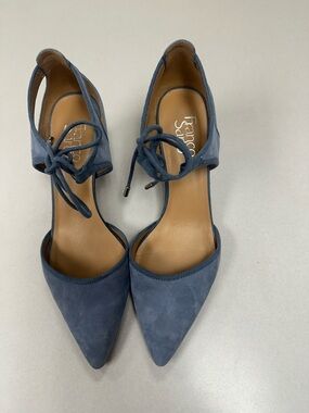 Franco Sarto Blue Suede Pointed-Toe Ankle-Tie Heels